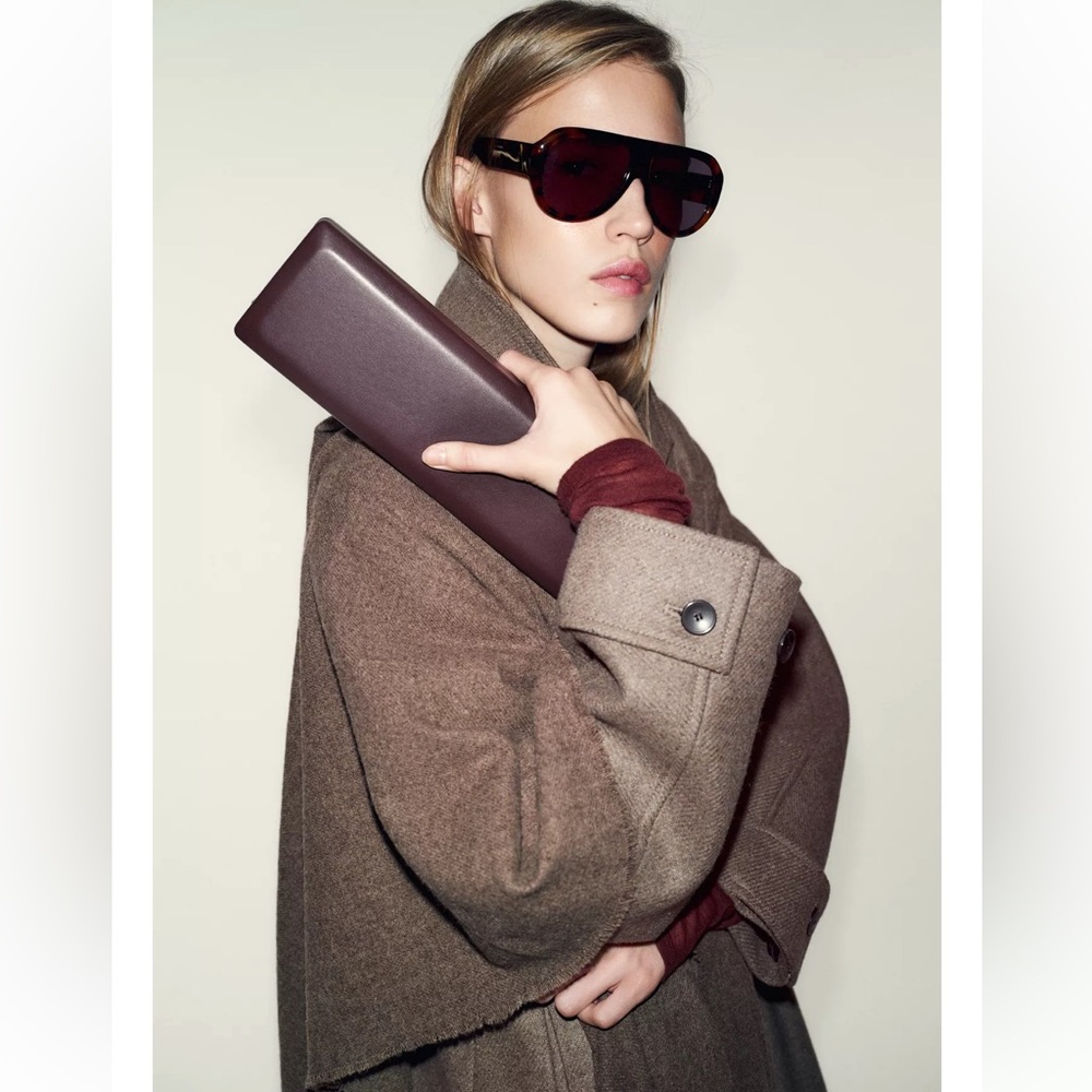 Zara Burgundy Clutch with Gold Chain Accent